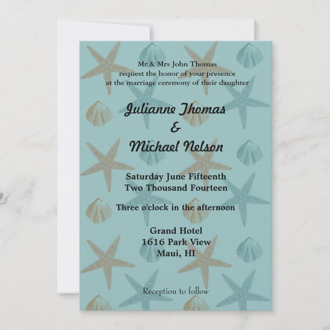 Invitation Mariage de Starfish and Shells Beach (Devant)