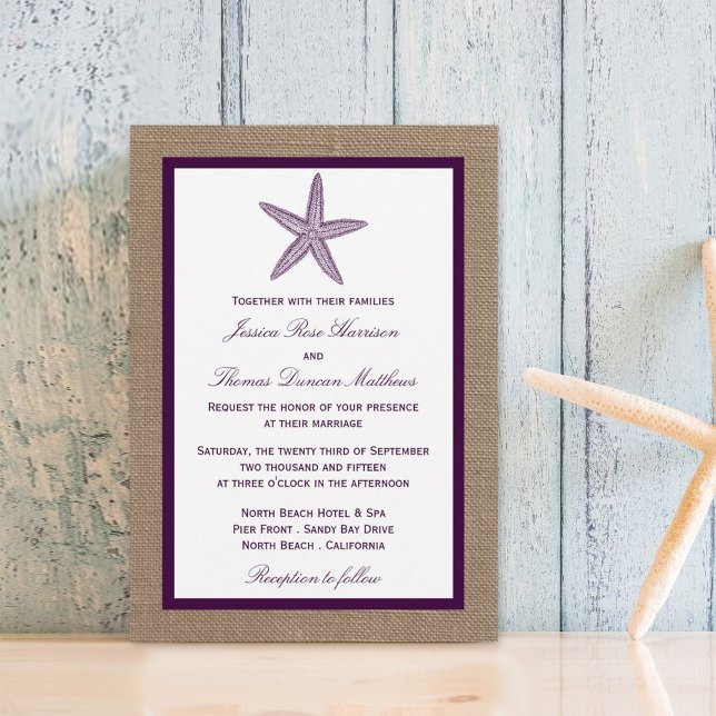 Invitation Mariage de Starfish Burlap Beach | Choisissez votr (Créateur téléchargé)