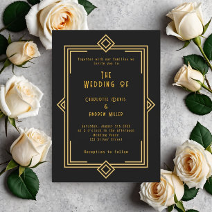 Invitation Mariage de style art déco en or noir
