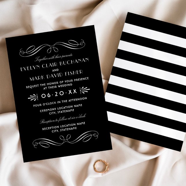 Invitation Mariage de style Art déco noir et blanc vintage (Créateur téléchargé)
