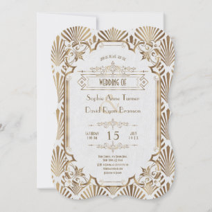 Invitation Mariage de style Art déco vintage Blanc Gatsby 20s