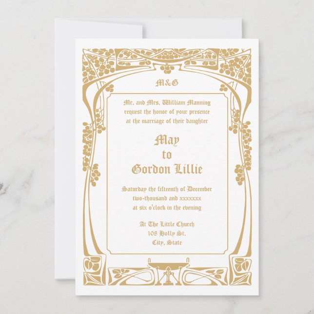 Invitation Mariage de style Art nouveau vintage (Devant)
