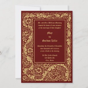 Invitation Mariage de style Arts & Crafts 1905 à motif floral