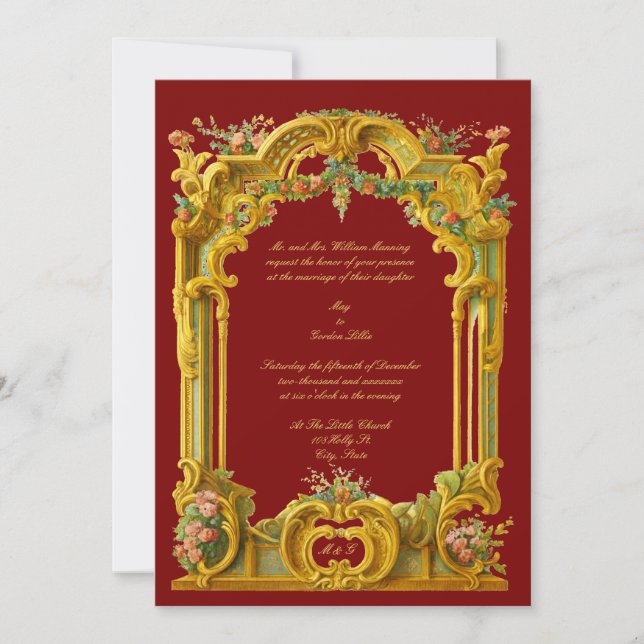 Invitation Mariage de style baroque rococo couleur française (Devant)