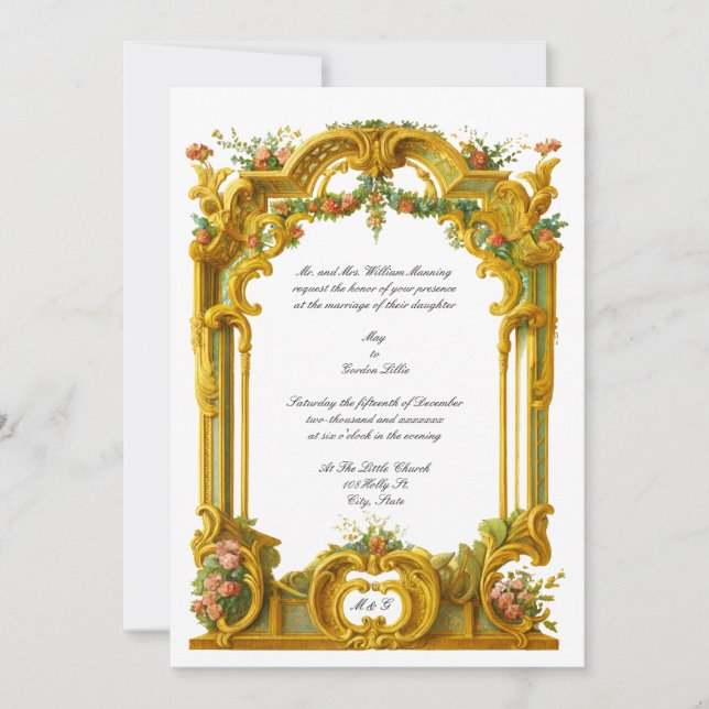 Invitation Mariage de style baroque rococo français avec bord (Devant)