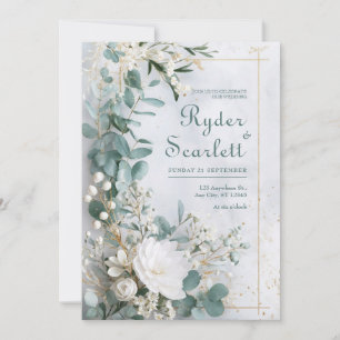 Invitation Mariage de style côtier avec fleurs blanches et eu