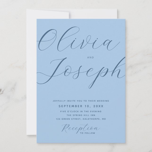Invitation Mariage de style côtier bleu ciel pastel | Photo + (Devant)