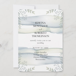 Invitation Mariage de style côtier bleu-vert aquarelle Hérita