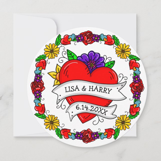 Invitation Mariage de style d'art de graffiti de tatouage Enr (Devant)