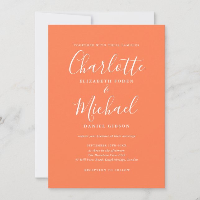 Invitation Mariage de style élégant corail écriture manuscrit (Devant)