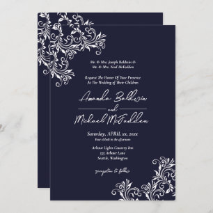 Invitation Mariage de style élégant marine et blanc