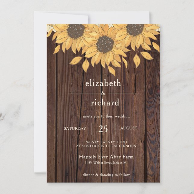 Invitation Mariage de style fermier en bois rustique avec tou (Devant)