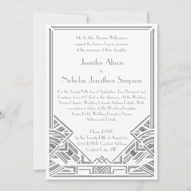 Invitation Mariage de style Géométrique Art Déco Gatsby (Devant)
