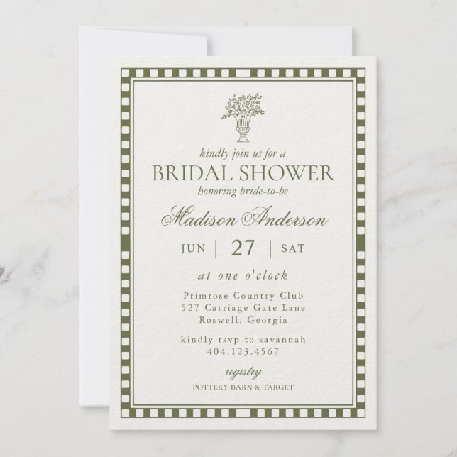 Invitation Mariage de style Harlequin vert olive (Devant)