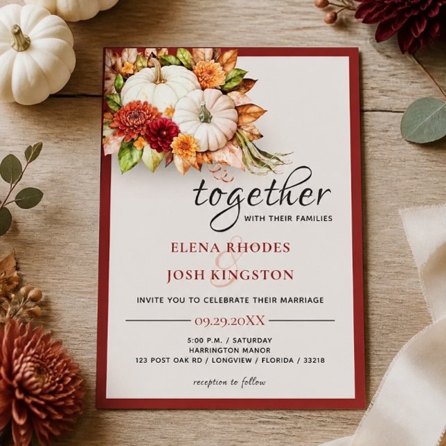 Invitation Mariage de style Harvest Chic avec citrouille blan (Créateur téléchargé)