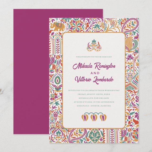 Invitation Mariage de style indien coloré (Devant / Derrière)