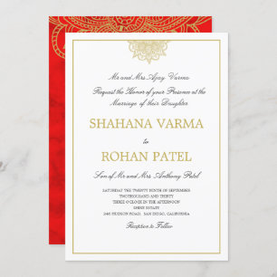 Invitation Mariage de style indien rouge marbré or couleur