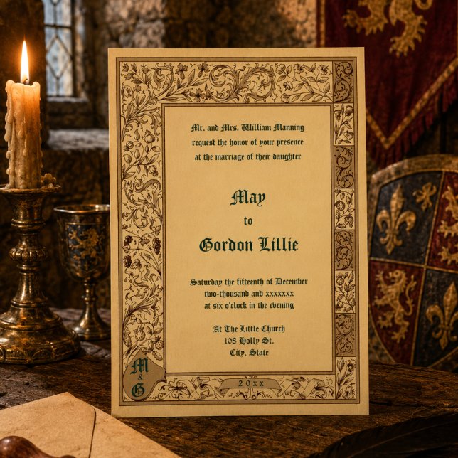 Invitation Mariage de style médiéval illuminé vintage 1884 (Créateur téléchargé)