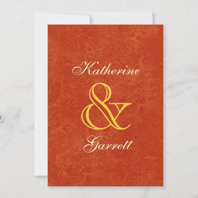 Invitation Mariage de style moderne orange et or A026 (Devant)