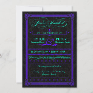 Invitation Mariage de style Poster Turquoise et violet électr