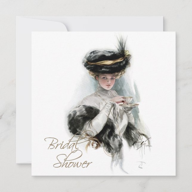 Invitation Mariage de style rétro noir et or : thé et shower (Devant)
