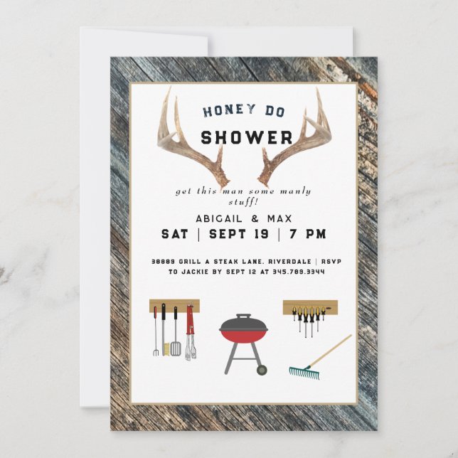 Invitation Mariage de style rustique avec bois de cerf pour c (Devant)
