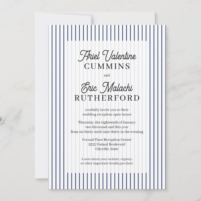 Invitation Mariage de style rustique avec rayures bleues coup (Devant)