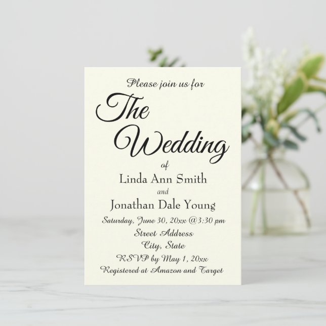 Invitation Mariage de style simple couleur ivoire (Debout devant)