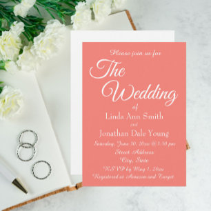 Invitation Mariage de style simple et monotone corail