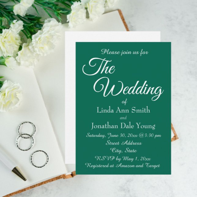 Invitation Mariage de style simple vert émeraude monotone (In Situ Wedding)
