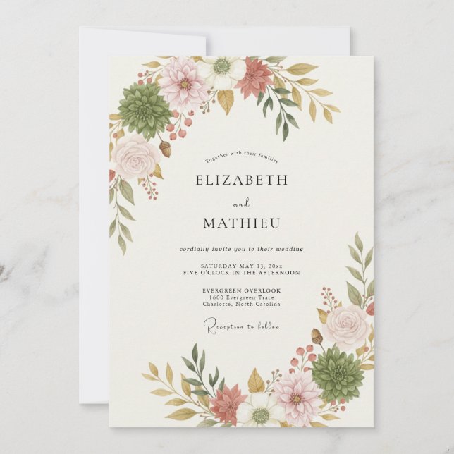 Invitation Mariage de Succulentes Bio Rose Poussiéreuse (Devant)