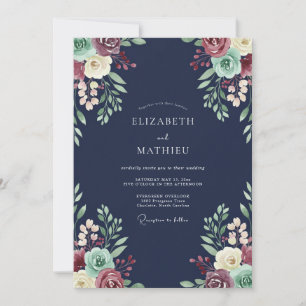 Invitation Mariage de Succulentes Bleu Marine Maussade