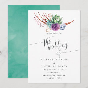 Invitation Mariage de succulentes de désert à l'aquarelle