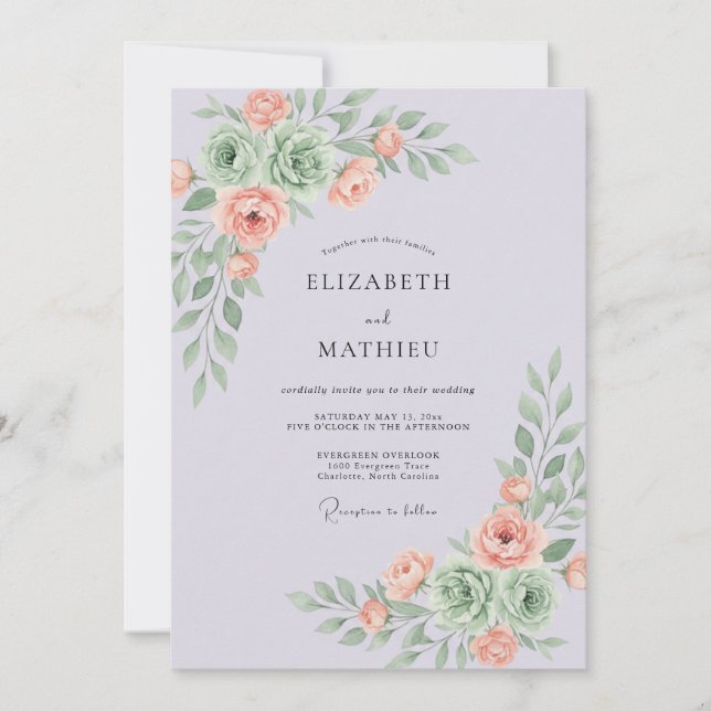 Invitation Mariage de succulentes fantaisistes lavande (Devant)