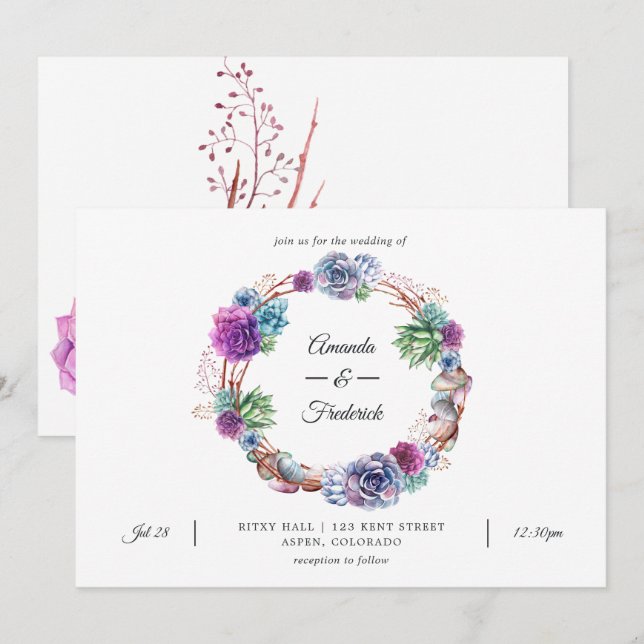 Invitation Mariage de Succulents de Désert à l'Aquarelle (Devant / Derrière)