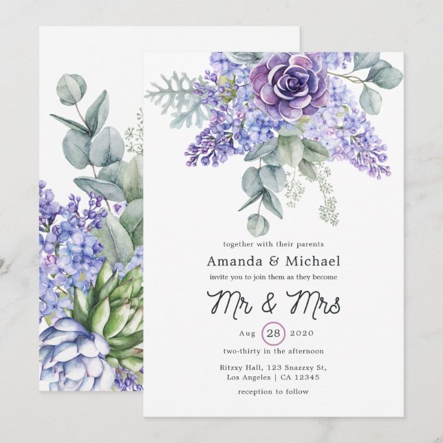 Invitation Mariage de Succulents d'Eucalyptus Tropical (Devant / Derrière)