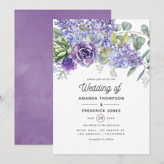 Invitation Mariage de Succulents d'Eucalyptus Tropical (Devant / Derrière)