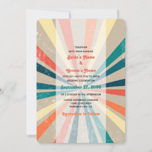 Invitation Mariage de Sunburst Arc-en-ciel coloré rétro