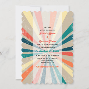 Invitation Mariage de Sunburst Arc-en-ciel coloré rétro