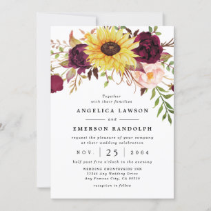 Invitation Mariage de Sunflower Burgundy Red Blush Peony
