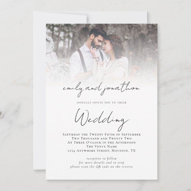 Invitation Mariage de superposition photo de code QR de scrip (Devant)