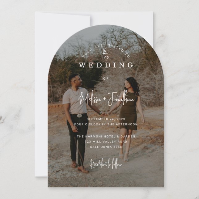 Invitation Mariage de superposition photo noir classique (Devant)