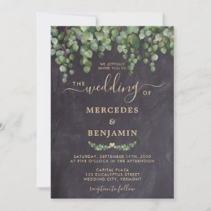 Invitation Mariage de tableau de bord en or Eucalyptus Rustiq