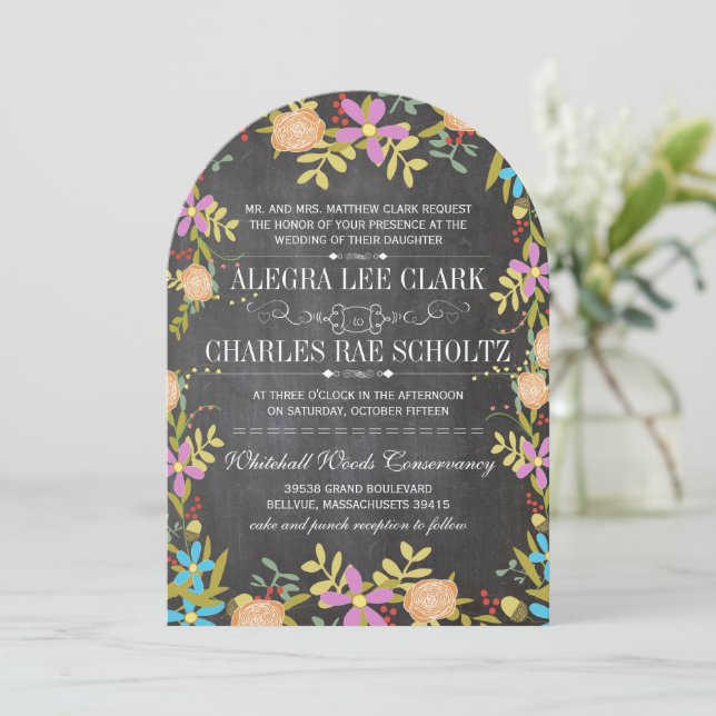 Invitation Mariage de tableau de bord fleuri rustique (Debout devant)