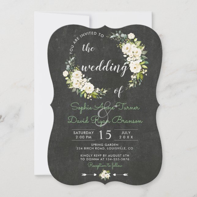 Invitation Mariage de tableau de bord floral à crème blanche  (Devant)