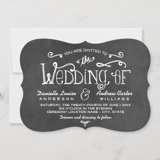 Invitation Mariage de tableau de bord noir de script rustique (Devant)