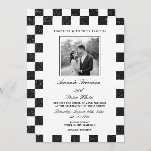 Invitation Mariage de tableau de bord noir et blanc élégant