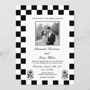 Invitation Mariage de tableau de bord noir et blanc élégant