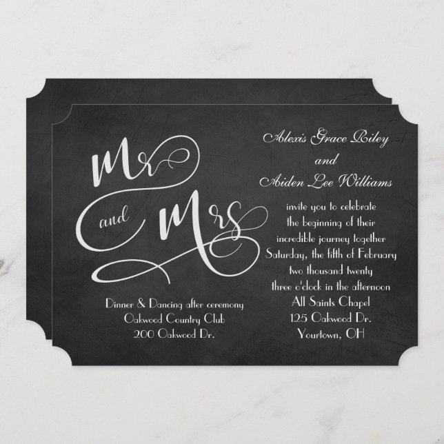 Invitation mariage de tableau noir (Devant / Derrière)