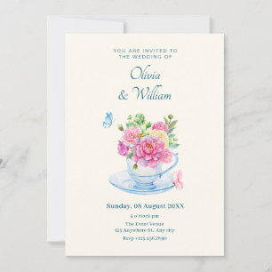 Invitation Mariage de tasse de thé aux fleurs